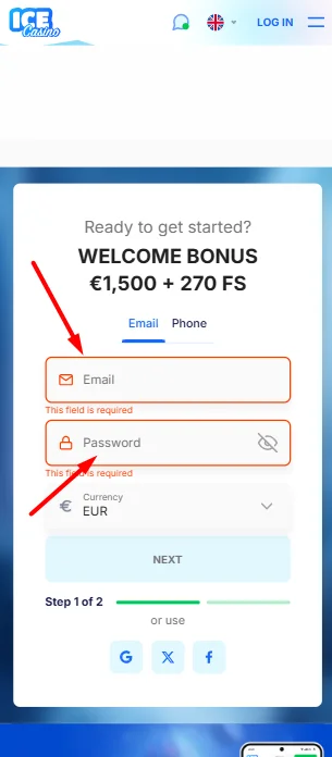 zadajte e-mail, vytvorte si heslo a vyberte si menu.
