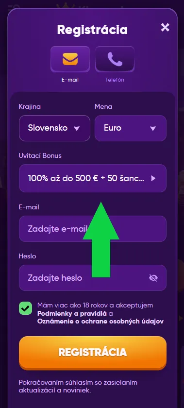 Vyberte uvítaciu ponuku