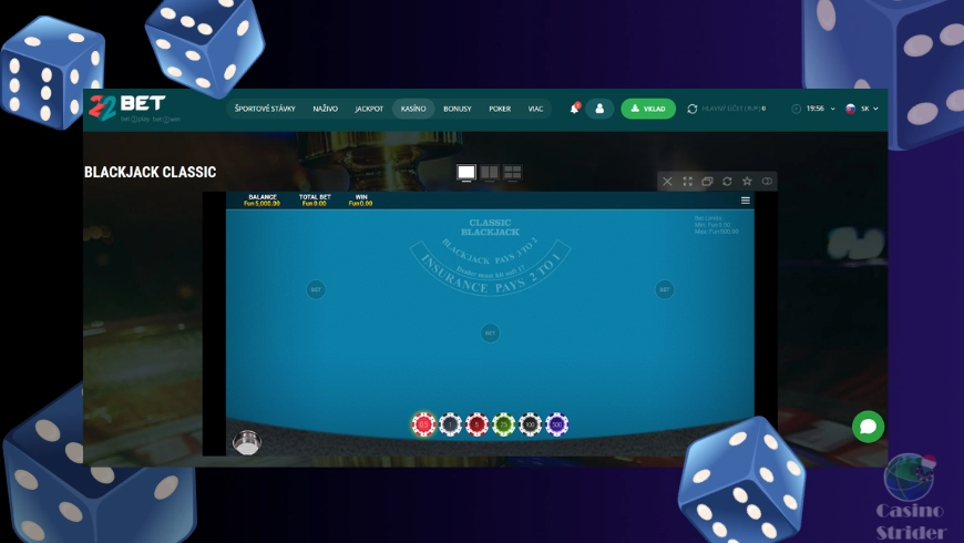 Blackjack - vklad 5 eur
