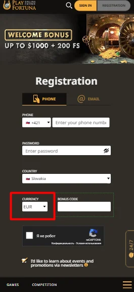 Vyberte vhodnú menu herného účtu.