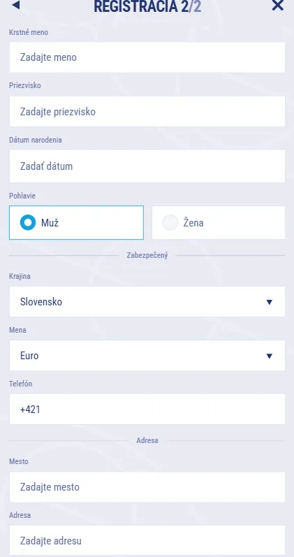 Vyplňte osobné údaje (2/2)