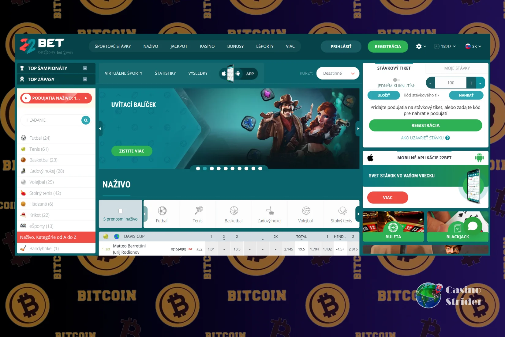 22Bet Bitcoin kasíno vklad