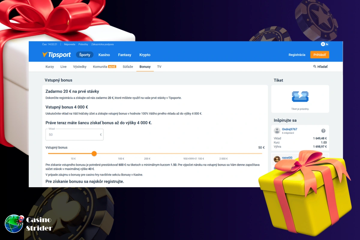 Bonus 20€ zadarmo v Tipsport