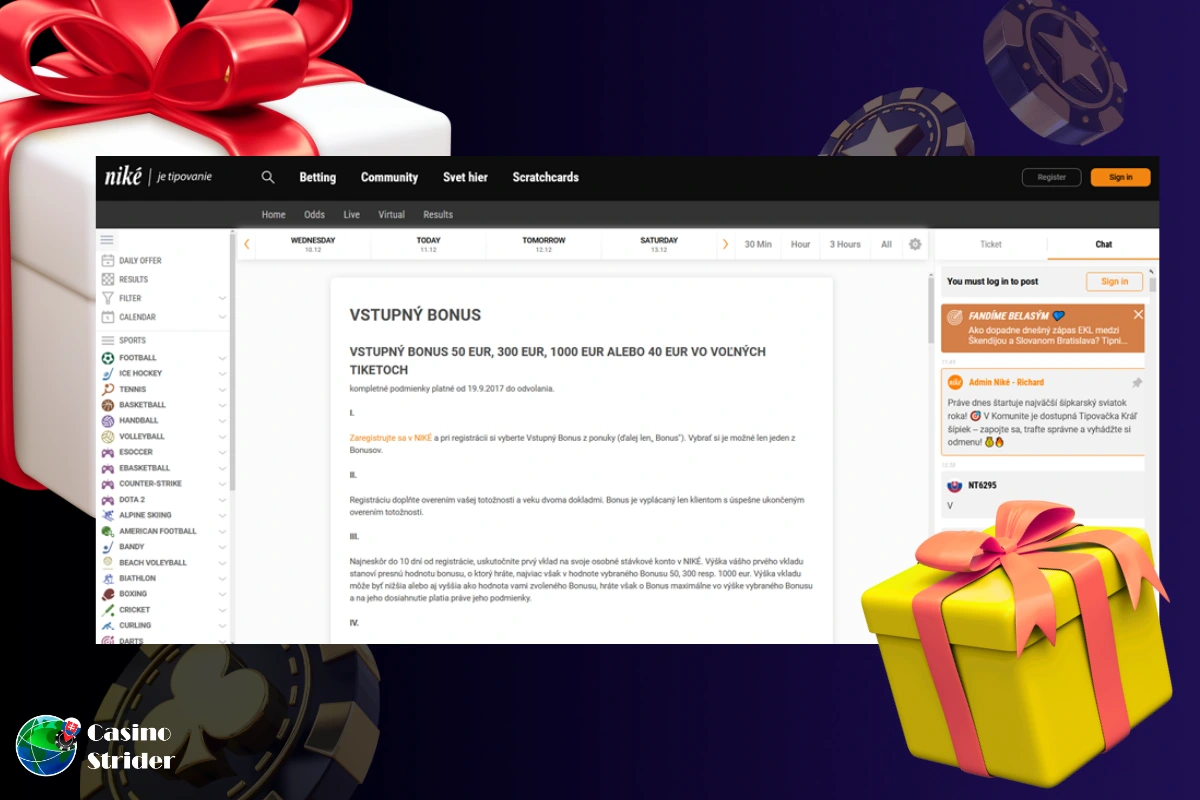Niké 20 euro bonus casino