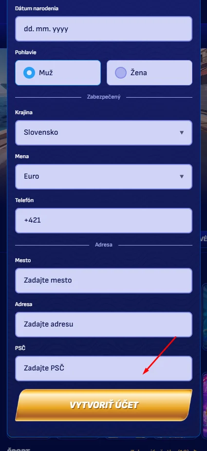Vyplňte osobné údaje